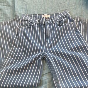 Current/Elliott Striped Flare Jeans in Blue and White